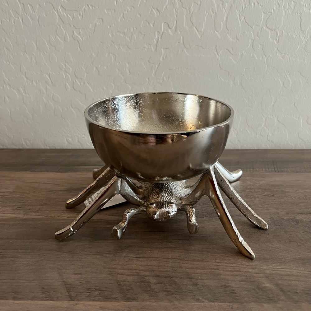 NEW Rachel Zoe Silver Metal Spider Candy Bowl Halloween Decor